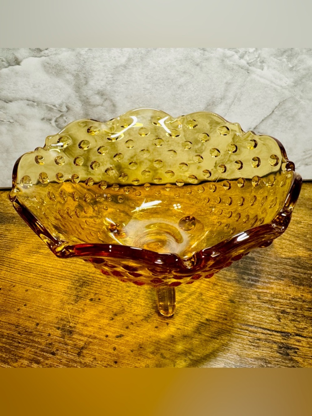 Fenton Colonial Amber American Hobnail Art Glass Footed Bowl Candy Dish - Picture 2 of 8